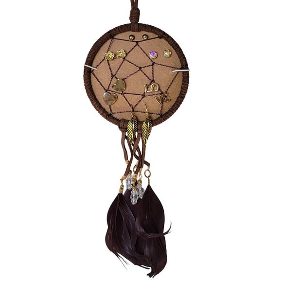 Charlotte Dreamcatcher Earring Set Gold Tone LOVE Hearts Studs & Dangles Boho - Picture 9 of 10